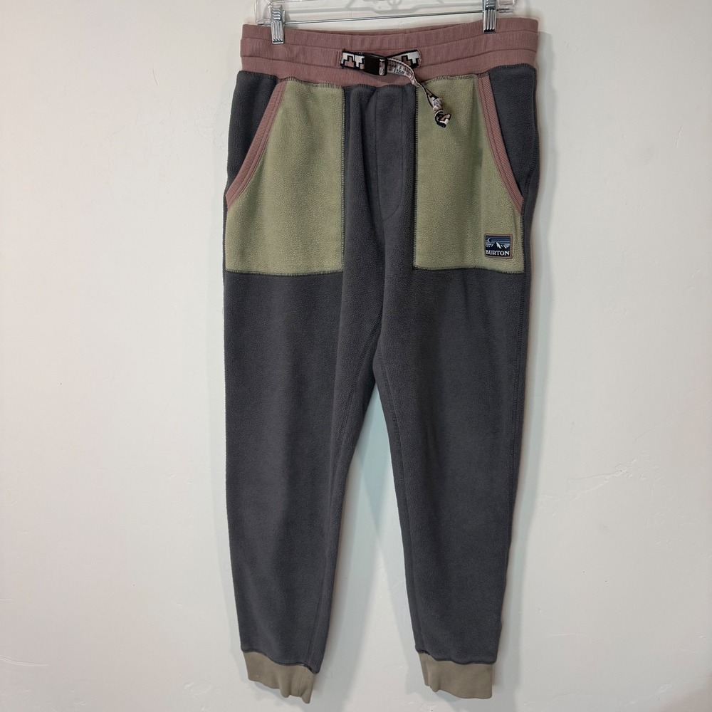 Burton Mens Westmate Polartec Pants XL Gray Green Belted Fleece Joggers